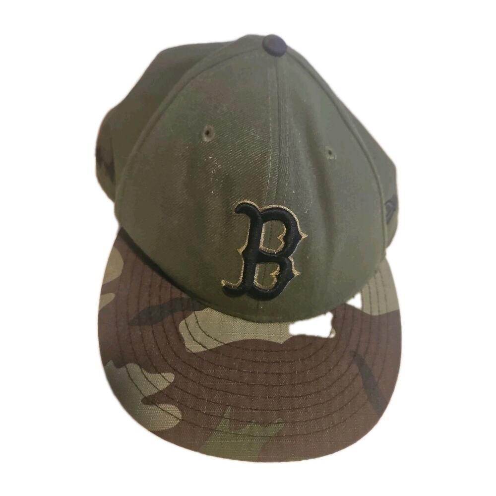 BOSTON RED SOX Hat Cap New Era Camo/Green Black "B" Logo USA 2017 MemDay 7 7/8